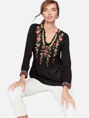 Johnny Was Suko Tunic Embroidered V-Neck Size Petite M